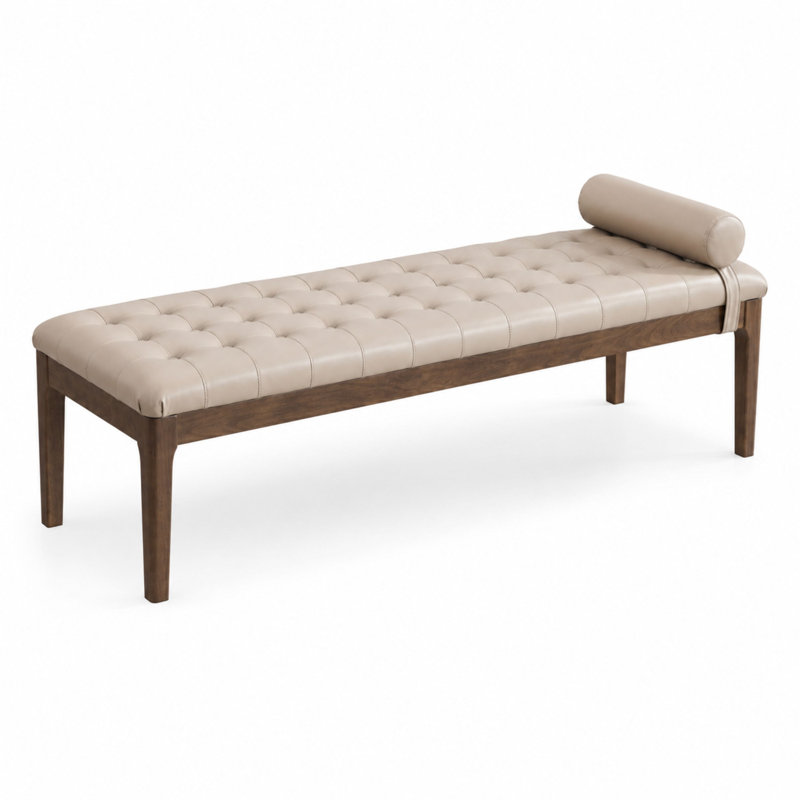 Banc de chambre rembourré de 168 cm avec assise capitonnée en similicuir, taupe