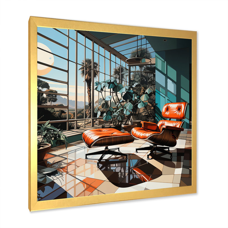 Chaises emblématiques corail sarcelle Mid Century - impression, H 24 po x l 24 po x P 1 po, Encadrement doré