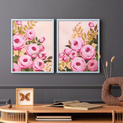 «Vibrant Roses I», reproduction encadrée de qualité supérieure - prête à être accrochée - aucun clou requis - aucun clou requis
