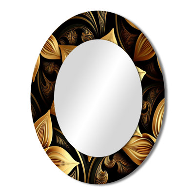 Golden Lily On Black II - Gold Oval Wall Mirror Decor