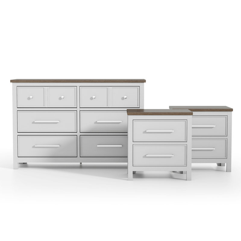 Lonegan 3-Piece Nightstands And Dresser Set, White, 3 Pcs: 2 Nightstands, Dresser