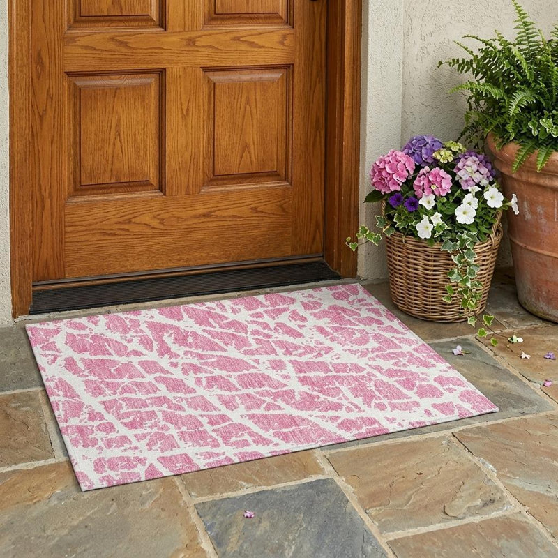 Tapis intérieur antidérapant lavable et antidérapant 2 pi x 3 pi rose et ivoire