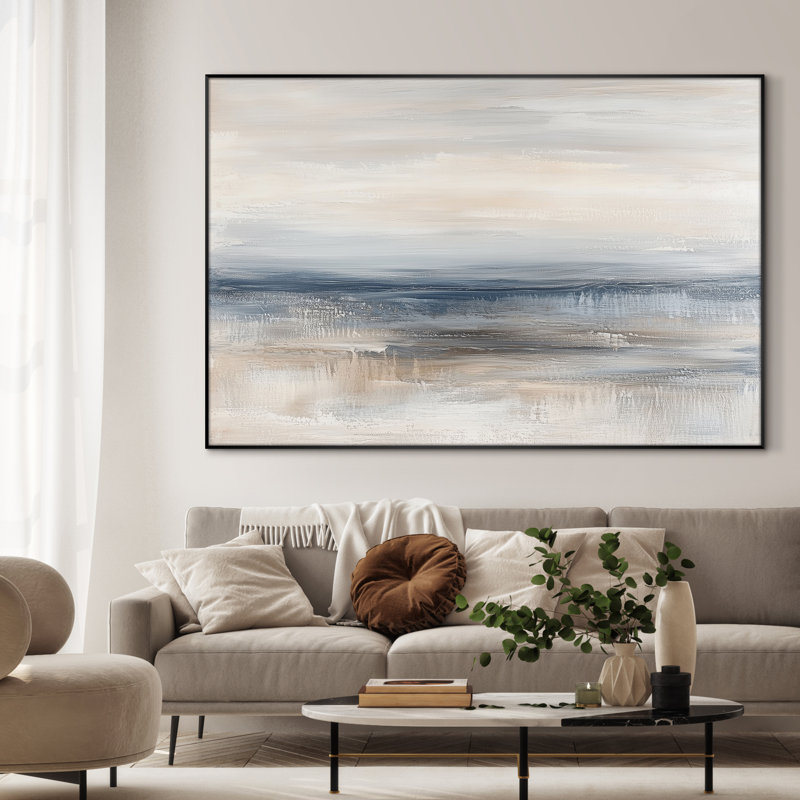 Très grand art mural imprimé sur toile - Bordure horizon côtière douce, scène abstraite décorative pour le salon ou la chambre à coucher - «Assemblage requis du cadre (cadre non fini)»