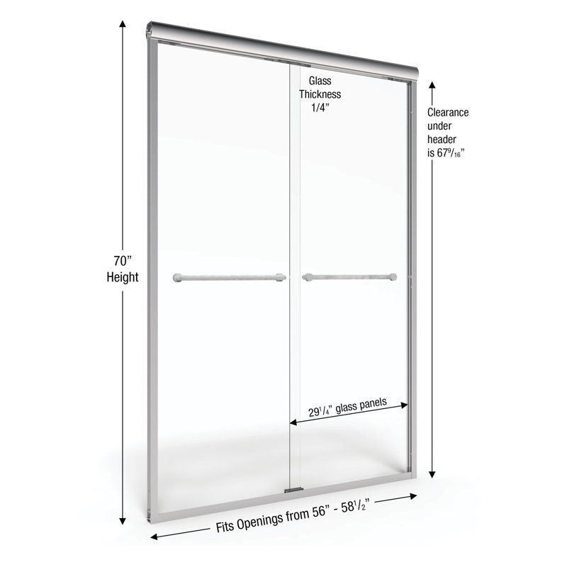Infinity - W x 70'' H Bypass Door Semi-Frameless Shower Door with, Silver, Clear