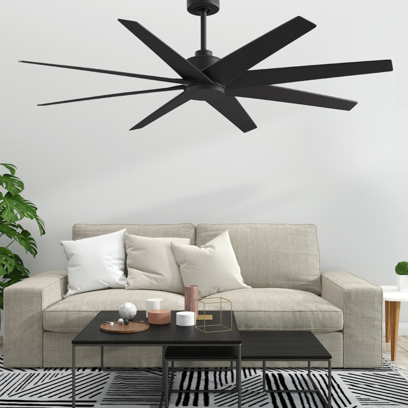 Ariella - Eight Blade Ceiling Fan - Brushed Brass Finish - Matte Black Blades, Matte Black, Matte Black