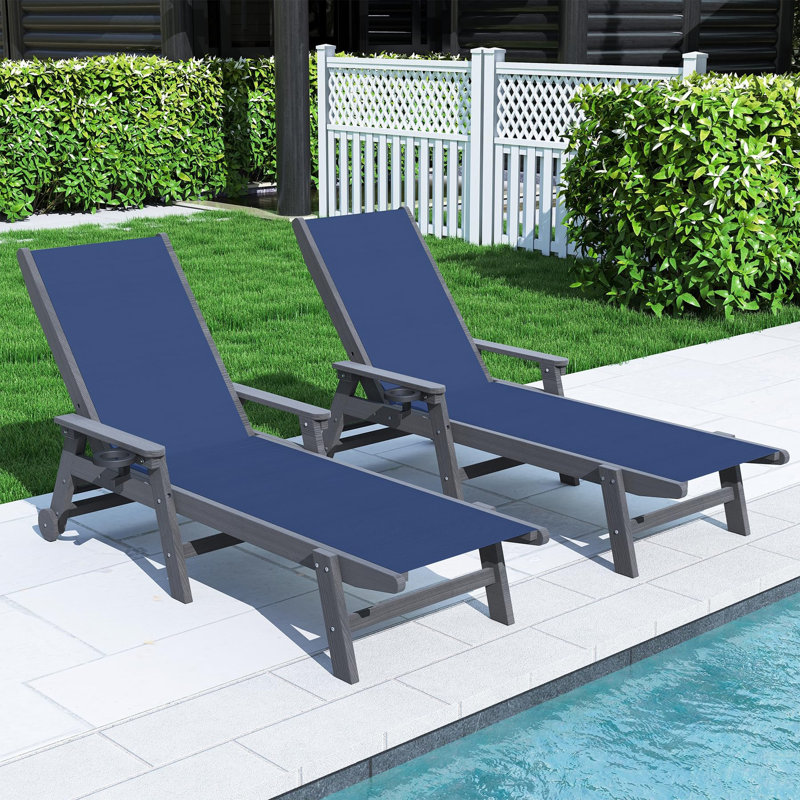 Chaises longues d'extérieur inclinables avec roulettes (ensemble de 2), Marine
