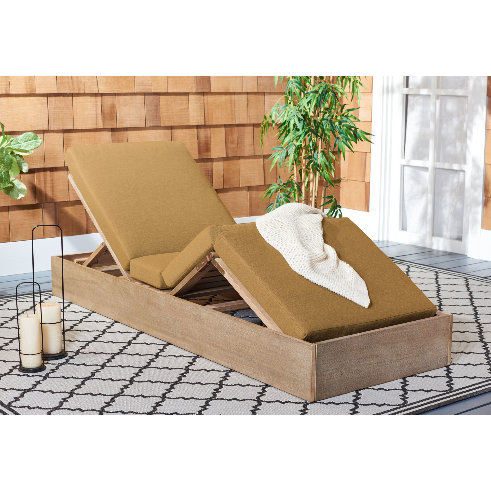 Fatima Wood Chaise Lounge Chair , Brown