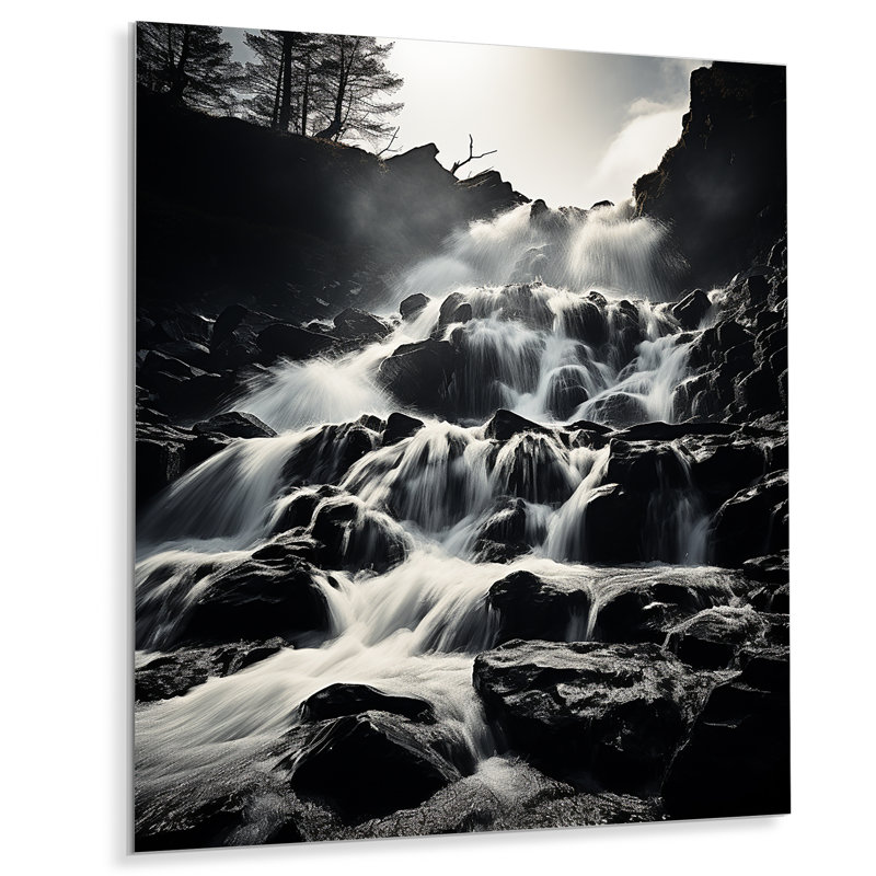 Décoration murale cascade monochrome Harmony II - paysages en métal, H 32 po x l 16 po x P 1 po