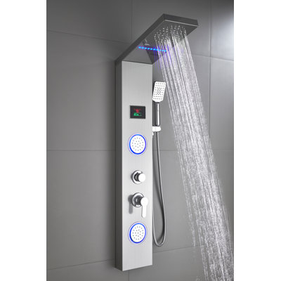 4-way Diverter Shower Tower Panel System with LED Rainfall and Mist Shower Head, in Brushed Nickel