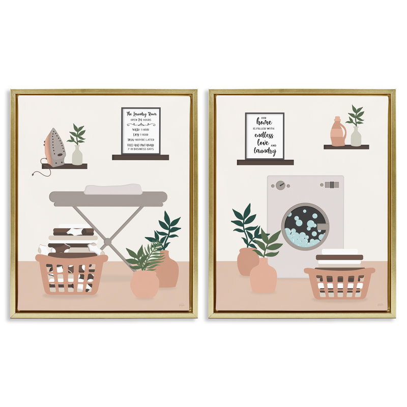 Laundry Interiors with Quotes, ensemble de 2 toiles flottantes encadrées, design par Natalie Carpentieri, H 21 po x l 17 po