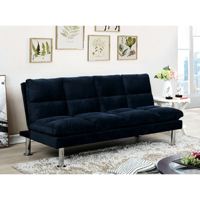 Contemporary Navy 2 - Seat Futon In Microfiber Converting To Bed With Extra Support Leg, 67"L X 28"W 31"H Bed, Seat, Made, Fine Craftsmanship