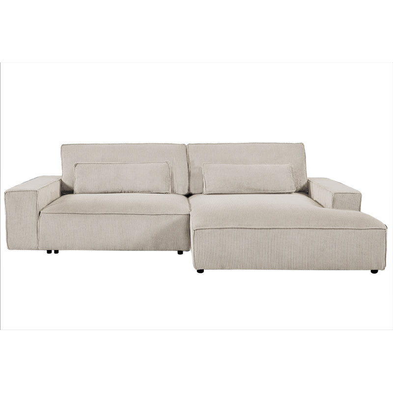 Corduroy L-Shaped Sectional, Right Hand Facing, Beige Corduroy