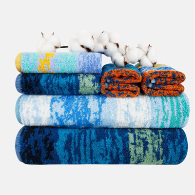 Pattern Plum Garden Organic Cotton Bath Towel Set: 550 GSM Super Absorbent & Quick-Dry, Bath, Hand & Washcloth Towels (28x55"/16x28"/13x13") with Hanging Loop - Vacuum Packed for Bathroom, Spa, Hotel & Gym, OEKO-TEX Certified