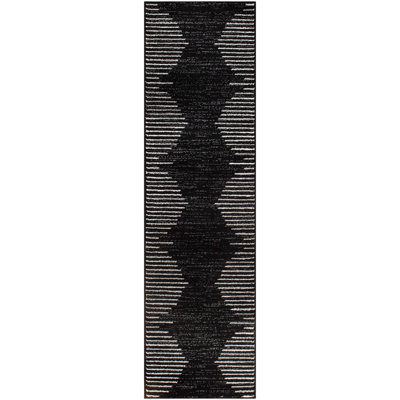 Bohemian Stripe Stain Resistant High Traffic Living Room Kitchen Bedroom Dining Home Office Runner Rug 2'X7' Black