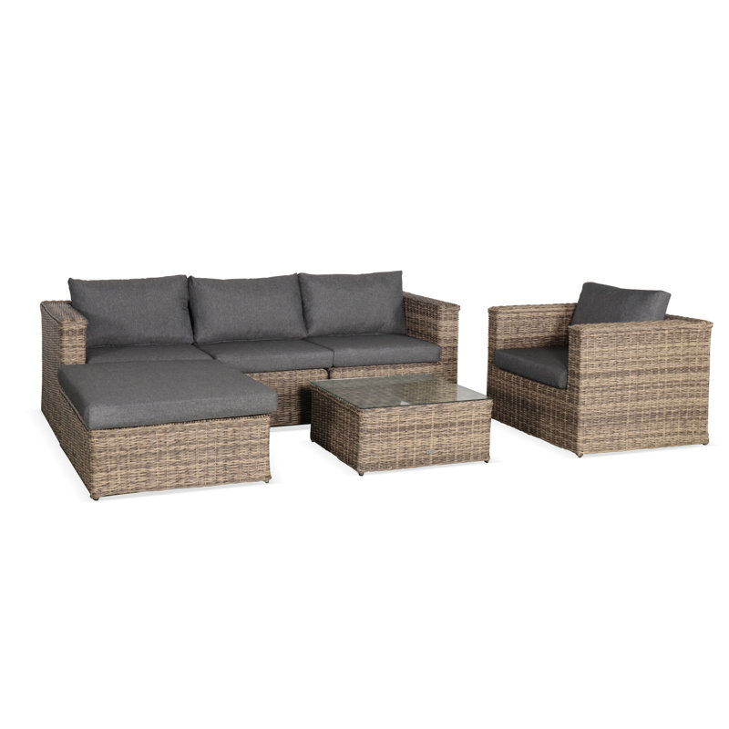 Joaquim Rattan Wicker 5 - Person Seating Group with Cushions, Brown, Anthracite