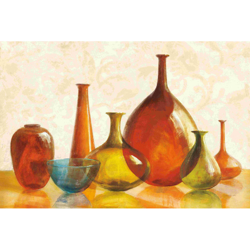 «Colorful Glass Vessels on Ivory» par Danhui Nai - reproduction d'art sur toile tendue, L 12 po x H 8 po