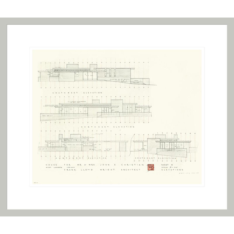 «John E. Christian house West Lafayette Indiana» par Frank Lloyd Wright - Estampe numérique encadrée, H 17,75 po x l 20,86 po