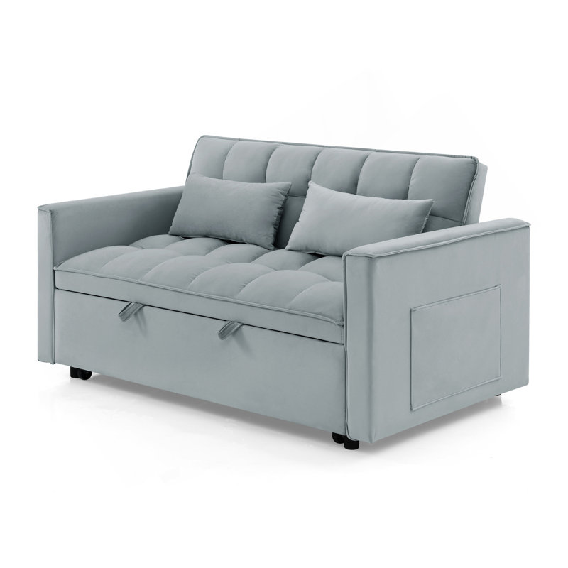 Canapé-lit pliable polyvalent de 54,33 pouces en 3 longueurs, canapé-lit moderne en velours, dossier réglable (gris clair)