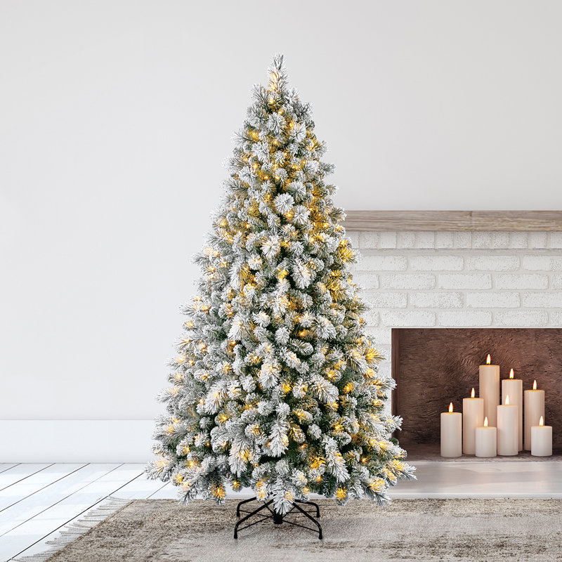 Home Heritage 7' Pine White Flocked Artificial Prelit Christmas Tree