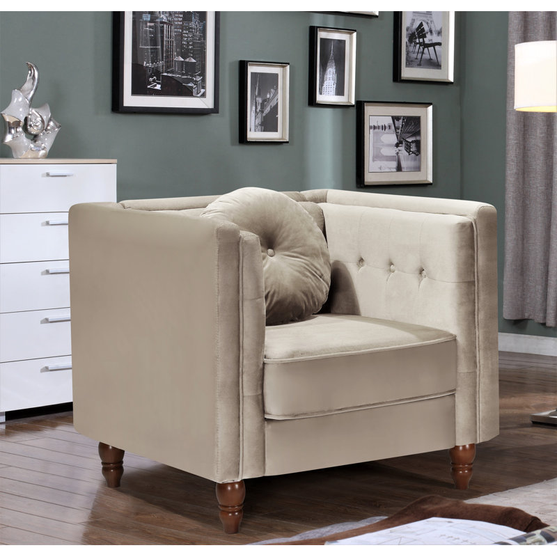 Fauteuil en velours touffeté de 35 po de large Everhart, Ivoire