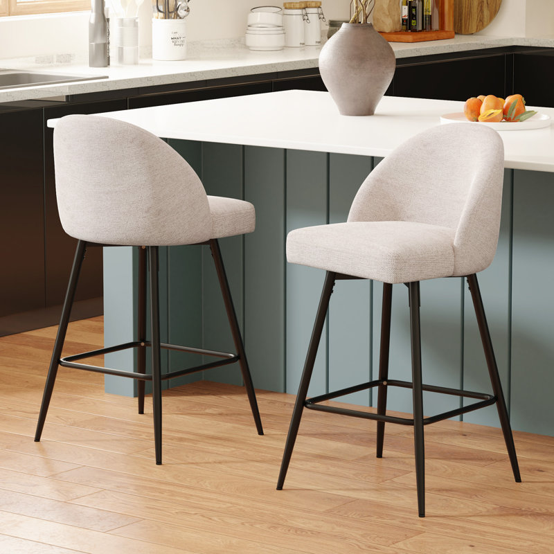 Swivel Bar Stools Set Of 2, Counter Height Bar Stools With Back & Metal Legs-Beige, Beige