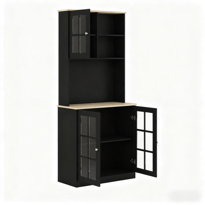 Modern Pantry Cabinets With Adjustable Storage, Mdf And Glass For Kitchen