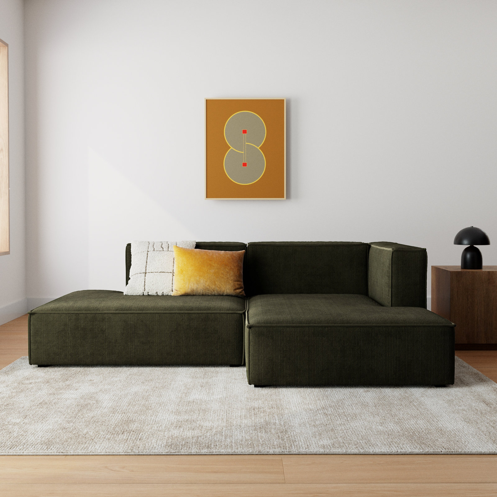 Shonnard Sectional, Olive Green Performance Corduroy, Right Hand Facing