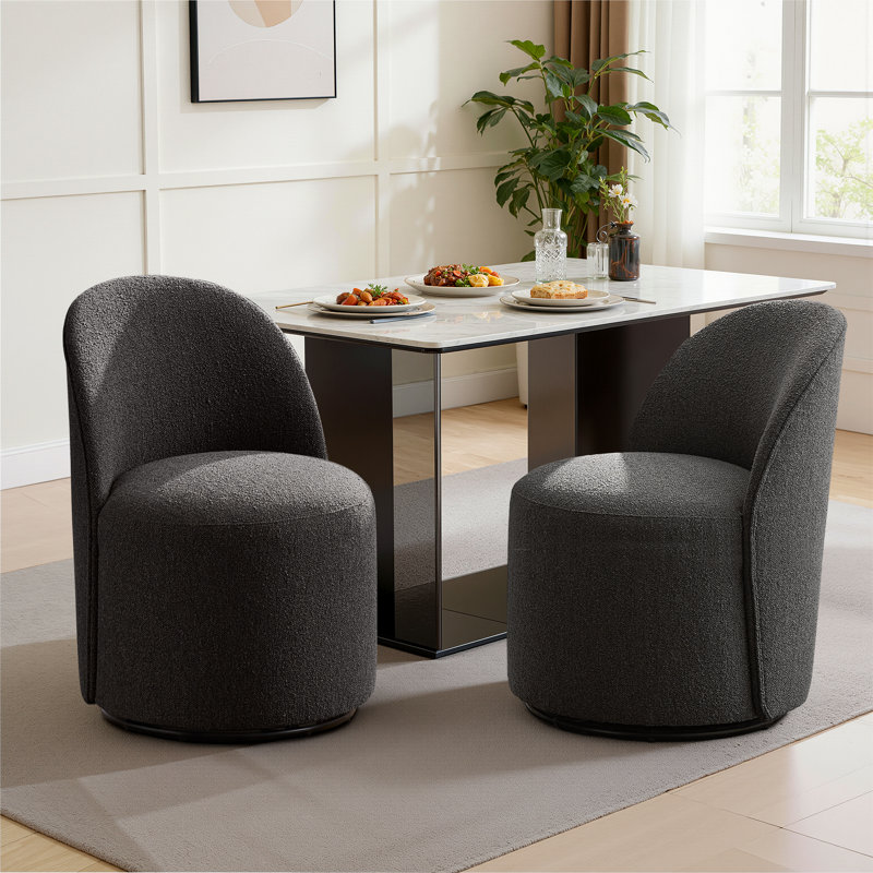 Upholstered Fully Assembled Swivel Dining Chairs (Set Of 2), Boucle Dark Gray