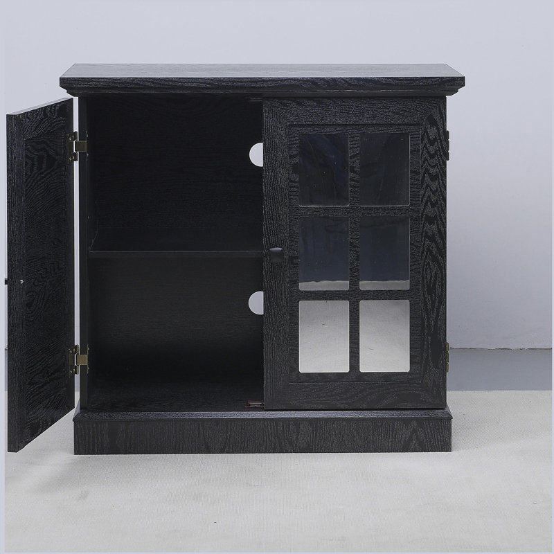 Storage Cabinet With Mirrored Doorsand Adjustable Shelf, Black