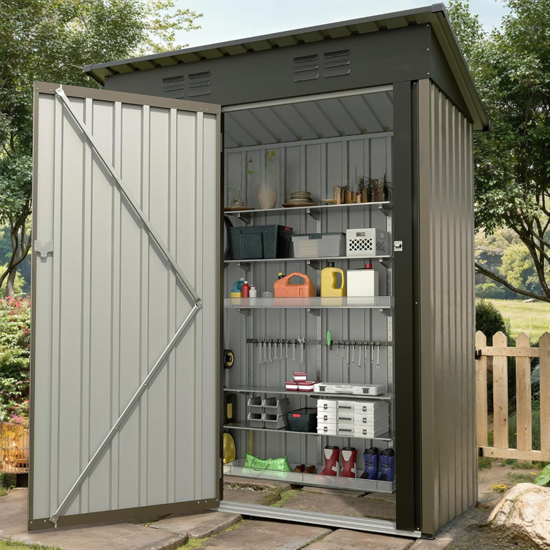 5X3 ft Outdoor Storage Shed with Sloping Roof and Lockable Door Single Door Small Size Tool Shed, Compact Tool Storage