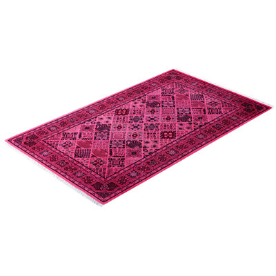 Tapis rose en laine noué à la main Carreon 3 pi 2 po x 5 pi 4 po