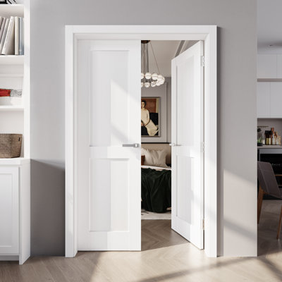 80" Primed 2-Paneled Double Solid Manufactured Wood Slab Door Without Frame and Hardware Kit
