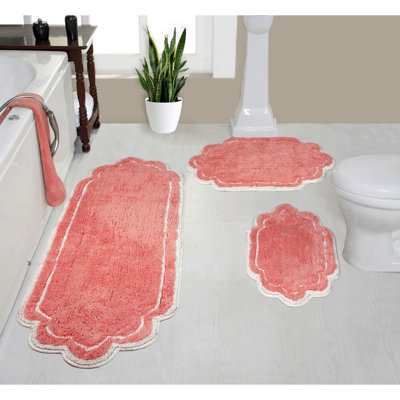 Dobrinka Cotton Bath Rug Set, Machine Washable, Quick Dry, Absorbent - 3 Piece Set