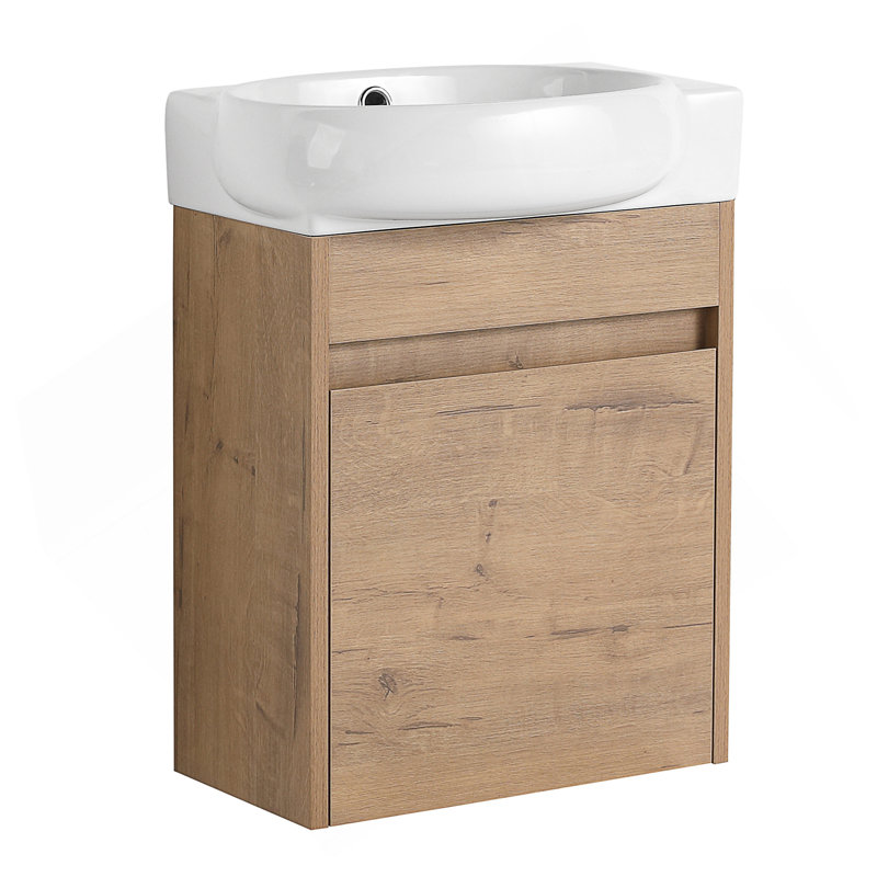 Meuble-lavabo à fermeture en douceur avec lavabo, 16 pouces pour petite salle de bain, Brun