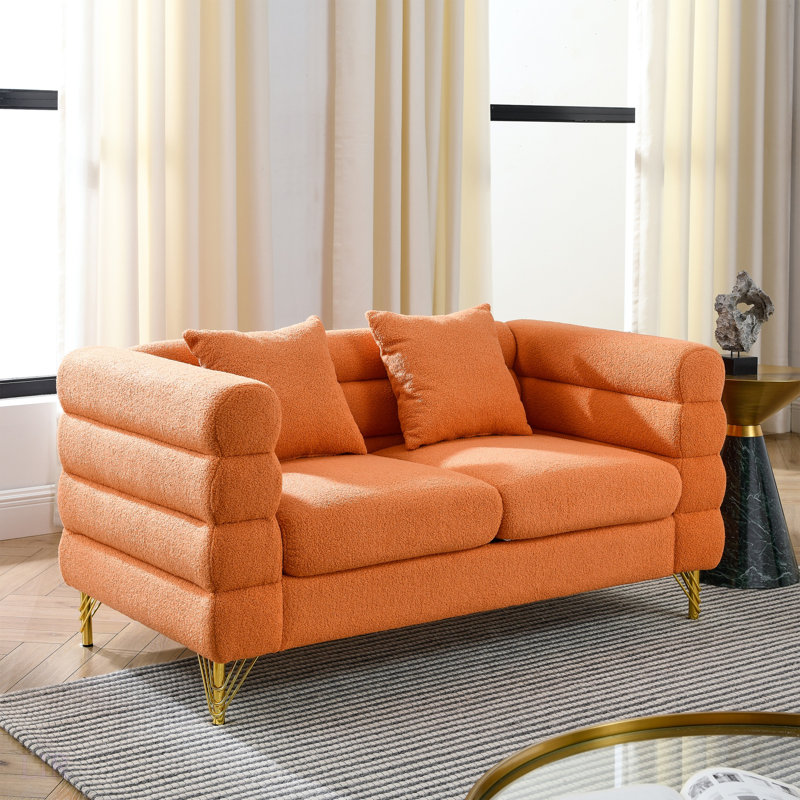 60-Inch Oversized 2 Seater Sectional Sofa, Comfortable Deep Seating with Soft Fabric and 2 Lumbar Pillows for Living Room and Bedroom, Sectional