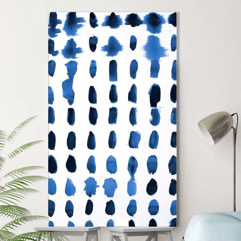 «Blue Spots Pattern», reproduction de peinture à l'aquarelle, H 30 po x l 18 po x P 1 po, Toile tendue