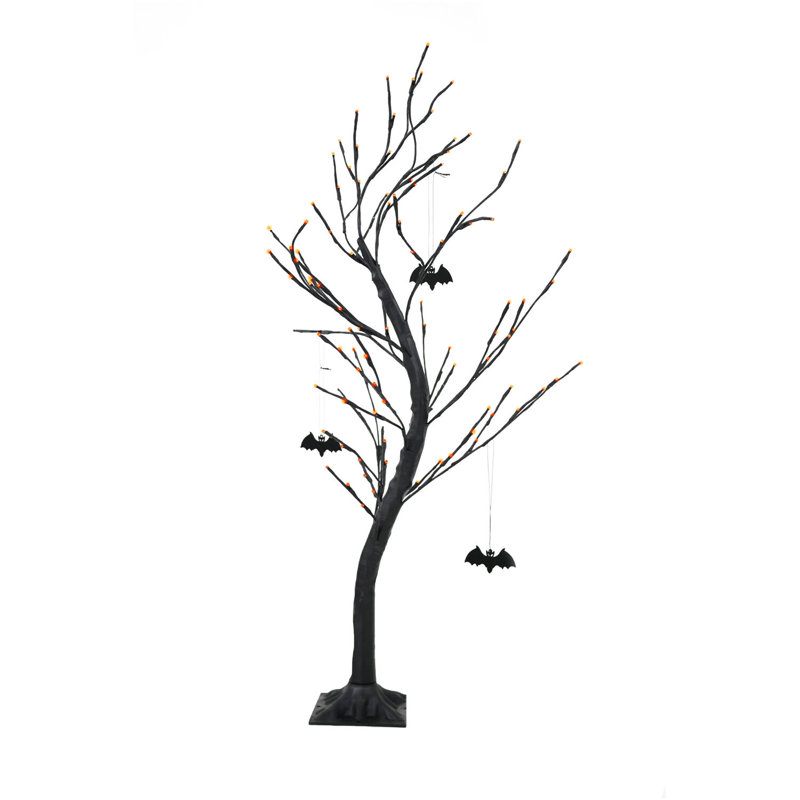 Set of 3 Black Halloween Trees with Orange LED Lights