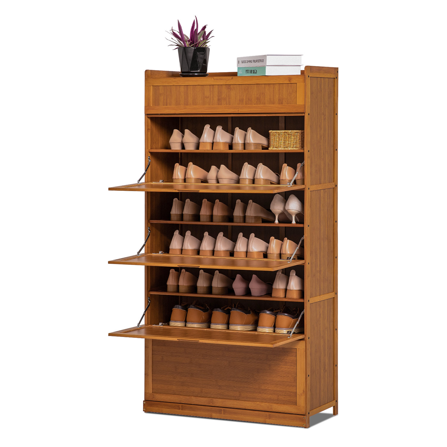 36 Pair Shoe Storage Cabinet 9 Layers Wood Shelf With Flip Drawers Tabletop