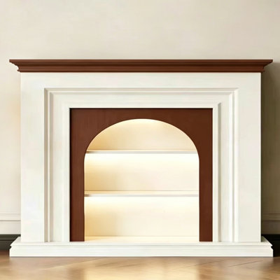 Beige Solid Wood Freestanding Fireplace
