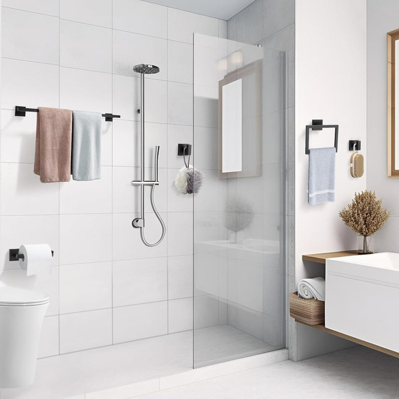 10-Piece Bathroom Hardware Set - Stainless Steel Towel Bar, Towel Ring, Toilet Paper Holder & Hooks - Wall Mounted Modern Square Design For Bathroom, Kitchen & More