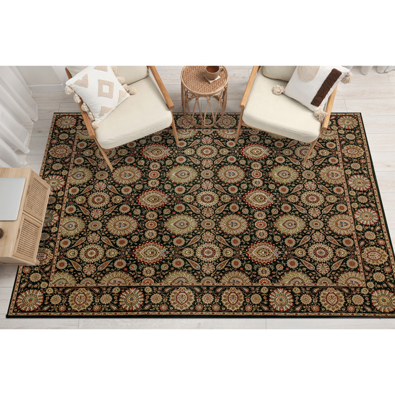 Manchuria Wool Oriental Area Rug in Beige/Black