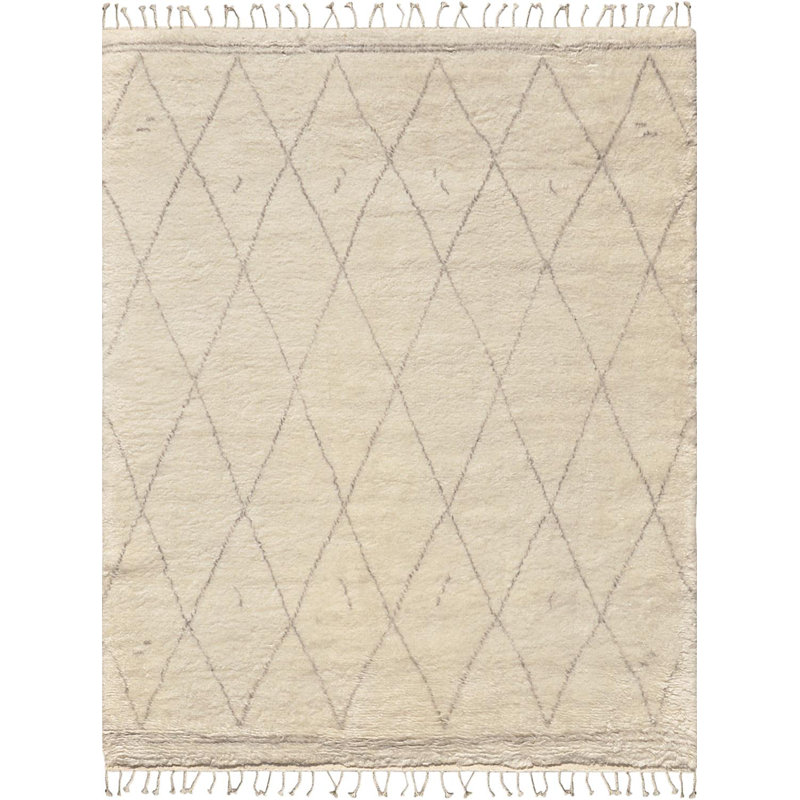 Ivory Hand-Knotted Wool and Viscose 9' x 12' Area Rug