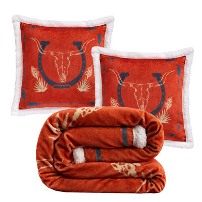 Campfire Sherpa Western Southwestern Lodge Throw Blanket Set with 2 Pillows
