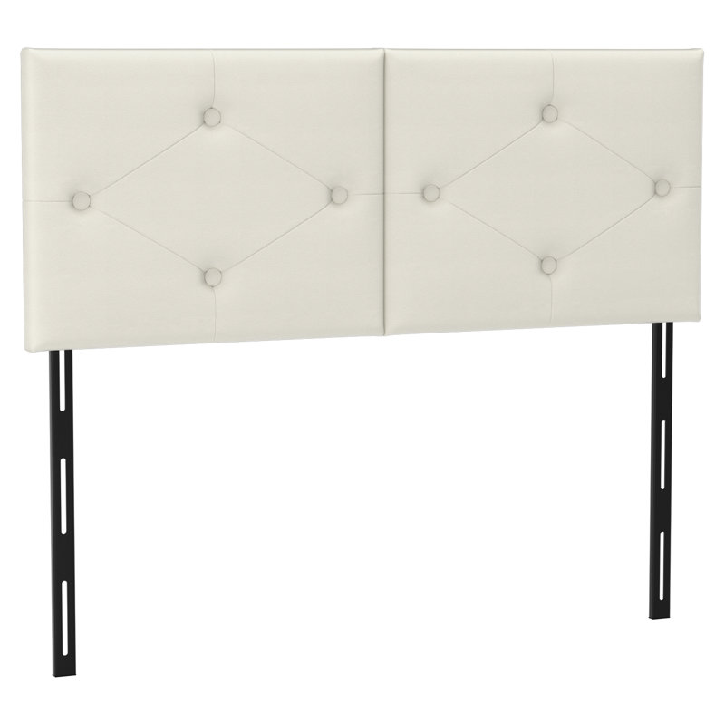 Upholstered Faux Leather King Size Headboard,Sturdy Metal Legs,Tufted Upholstery Design, Ivory, King