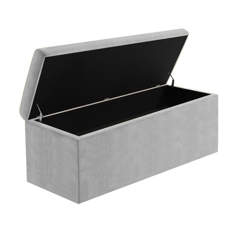 Safar Large Ottoman Storage Box with Plain Lid - Naples Upholstered Blanket Box - Multi- Functional Storage Box, Silver Naple