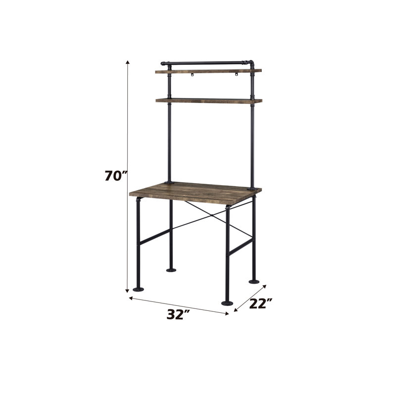 Bureau d'écriture noir et chêne avec cadre et bureau de style industriel avec tuyau d'eau élégant