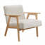 Fauteuil d'appoint rembourré en tissu beige, siège rembourré contemporain en bois d'hévéa massif pour adultes, chambre à coucher de salon