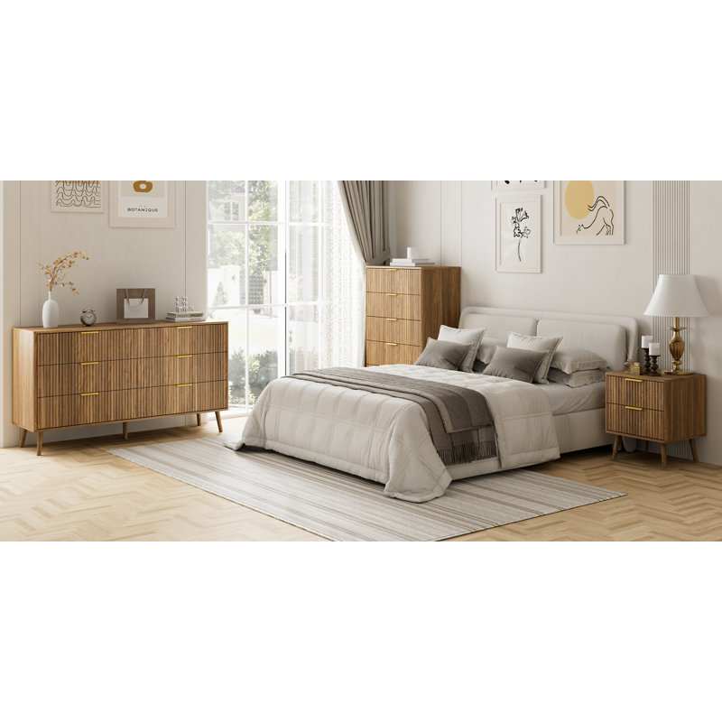 Ensemble de chambre à coucher, commode et tables de chevet 4 pièces, Noyer
