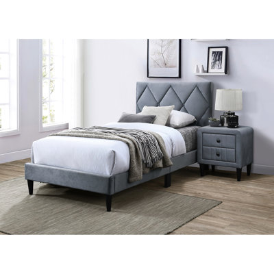 Lit double en velours gris, réglable, support à 12 lattes pour un lit relaxant avec tissu, tête de lit,