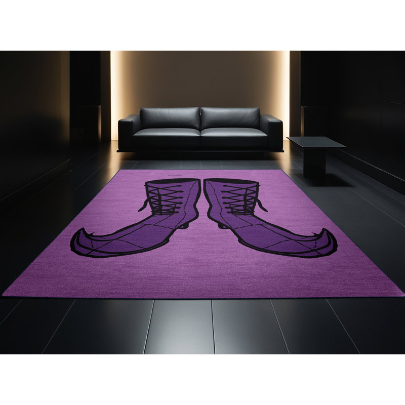 Soft Plush Everitt Halloween Modern & Contemporary Abstract Area Rug in Purple – Navy Binding, 7x9